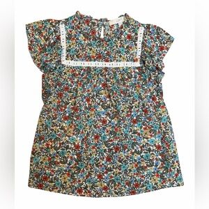 LOFT Floral Top XXS Ruffle Sleeve Embroidered Boho Cottagecore Blouse